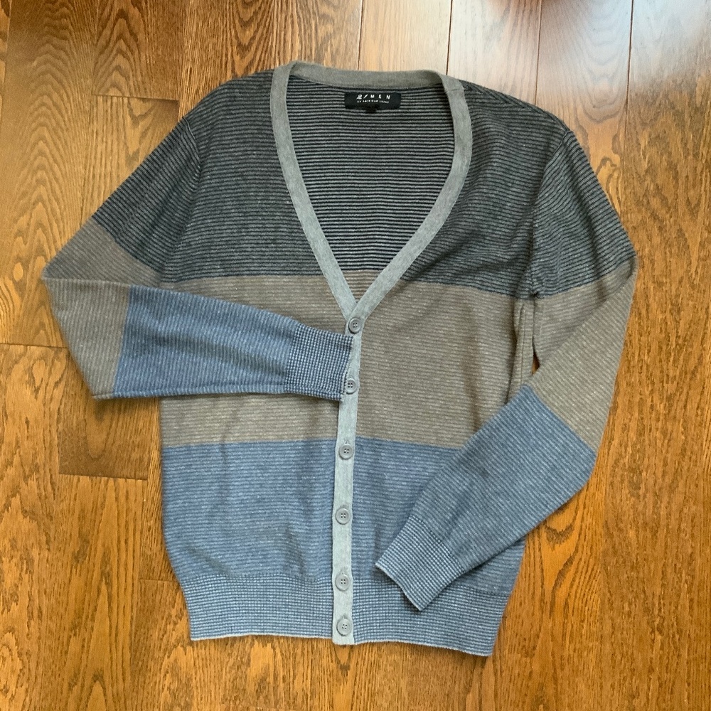 FOREVER 21 Cardigan Colourblock Striped Grey Brown and Blue. Size S.